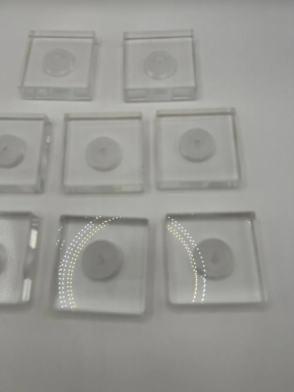 Lot of 8 Clear Acrylic Lucite Display Mount Blocks 2” Square Recessed Center